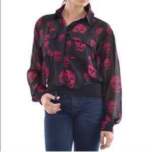 2/$40 Fushia and Black Skull Sheer Shirt